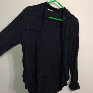 Navy and green plaid button up top